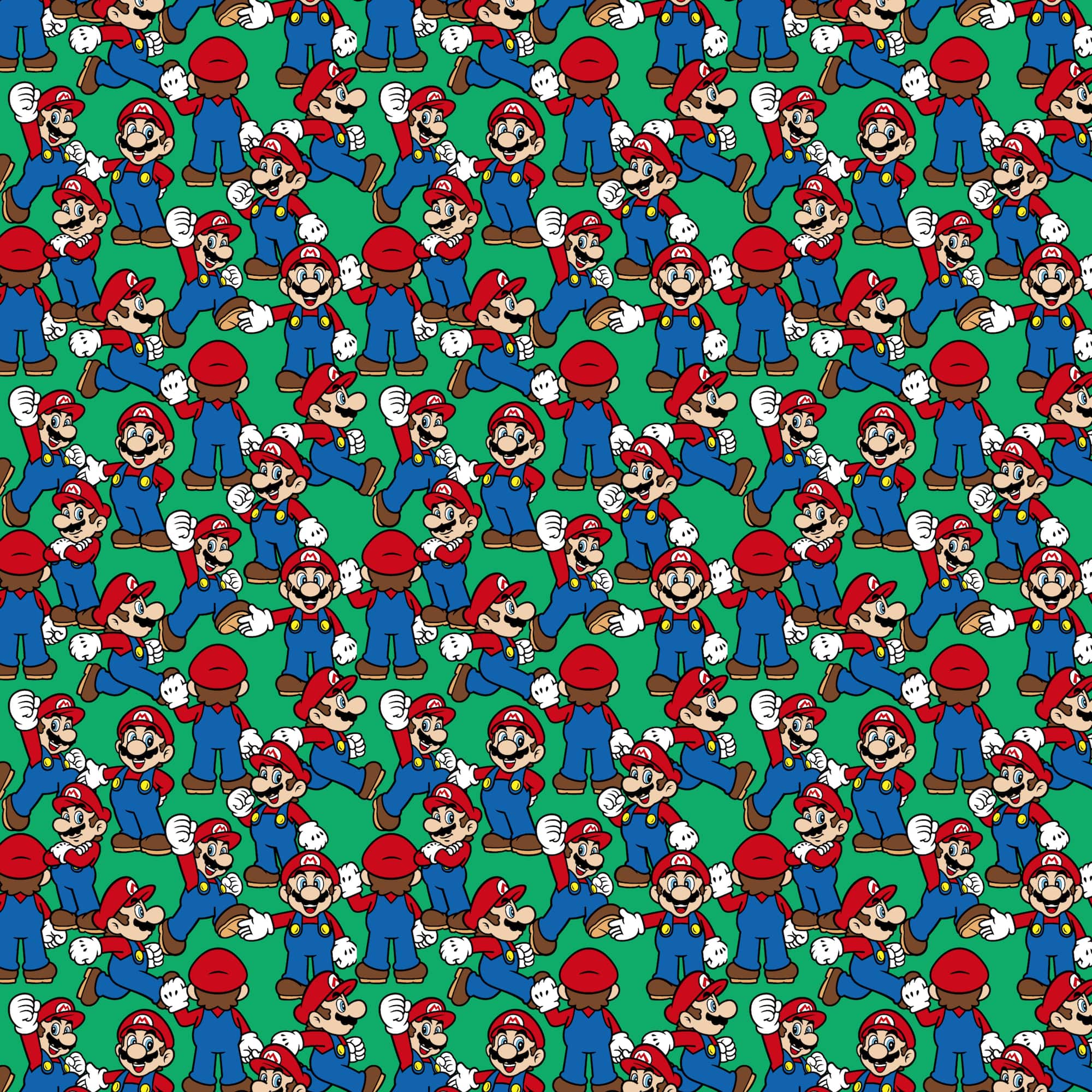 Nintendo® Mario on Green Background Cotton Fabric